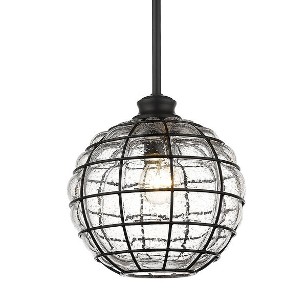 Powell Matte Black and Seeded Glass 10-Inch One-Light Mini Pendant, image 3